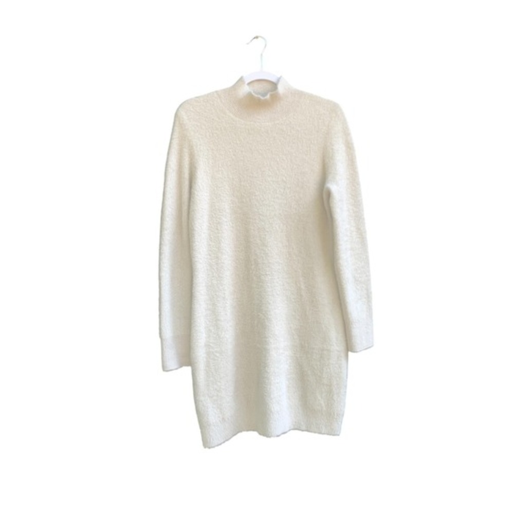 Bailey 44 Sweater Dress Womens XL Cream Ivory Mock Neck Fuzzy Lurex Knit Soft‎